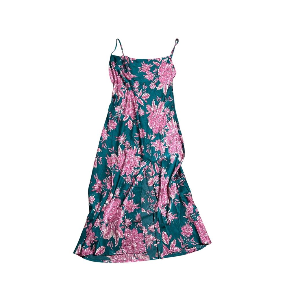 Paper Heart Teal Pink Floral Y2K Slip Midi Dress XS